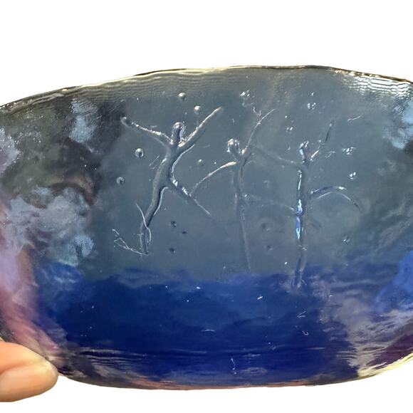8 Ferro Murano Iridescent Glass Salad Bowls Signed Cobalt Blue 8.5" Italian Made - Picture 2 of 4